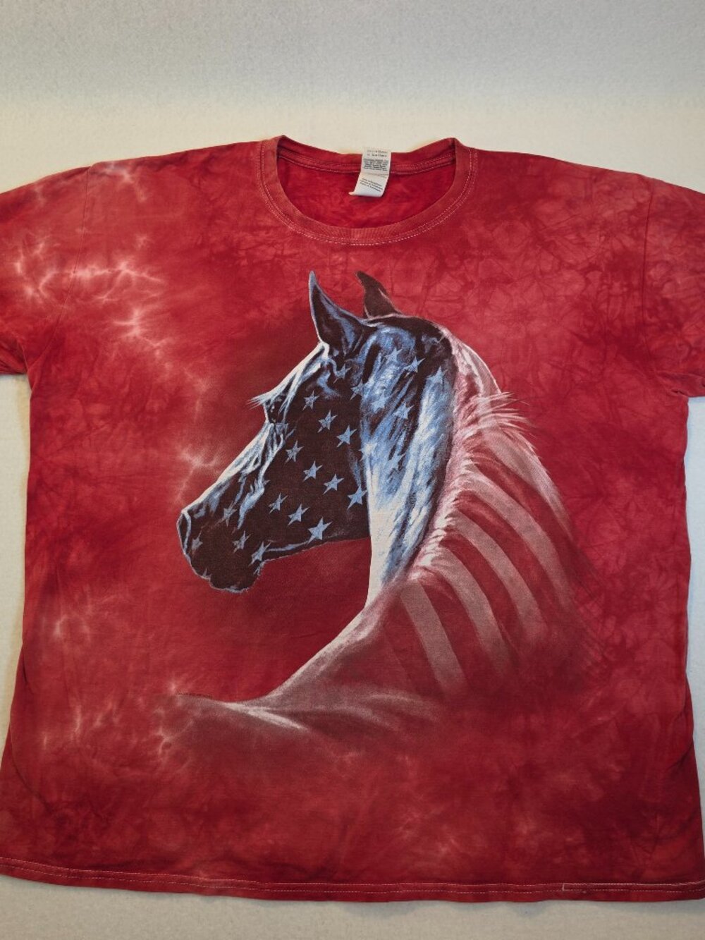 Gildan Softstyle Red Tie Dye Patriotic Horse Graphic Tee XL USA Starry Night